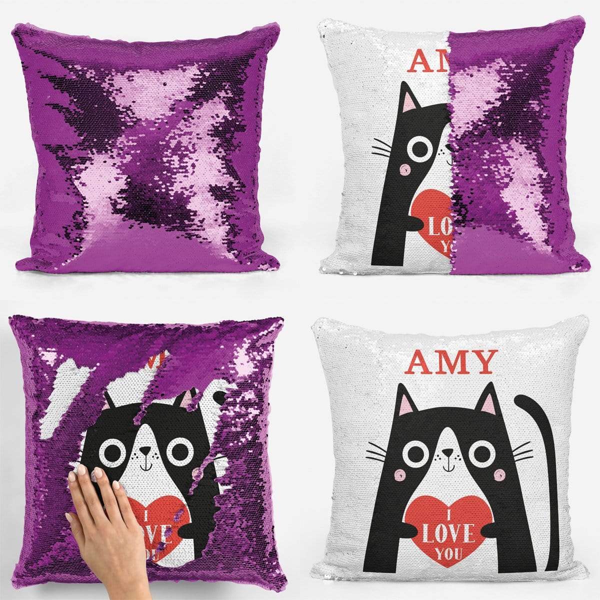 I Love You Cat Sequin Magic Cushion